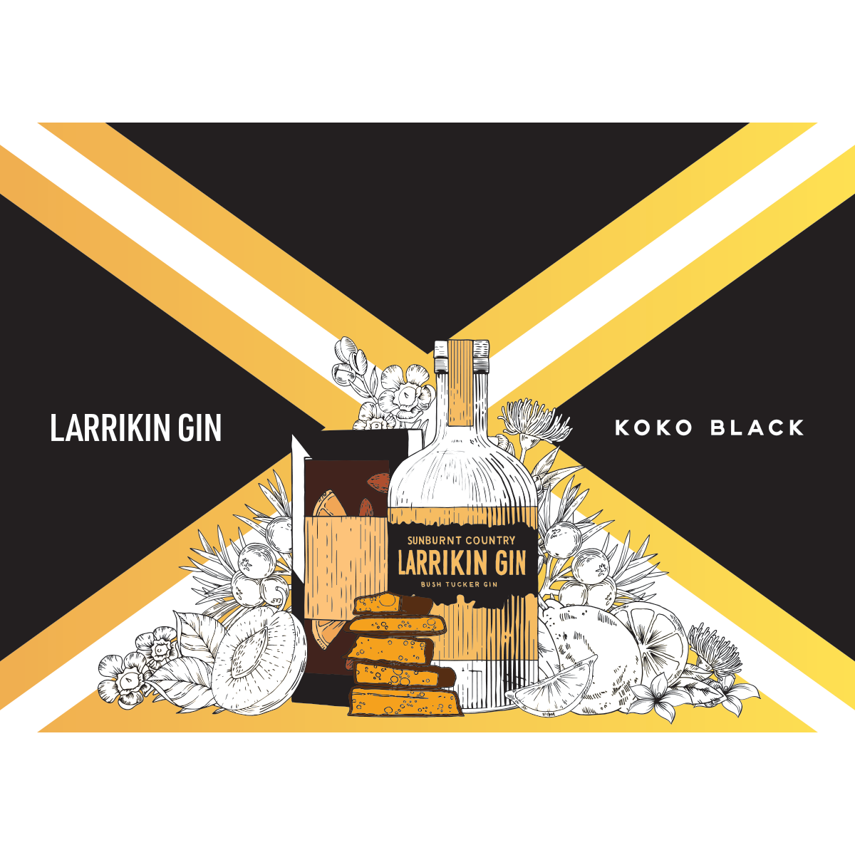 Illustration of gin bottle with chocolate alongside