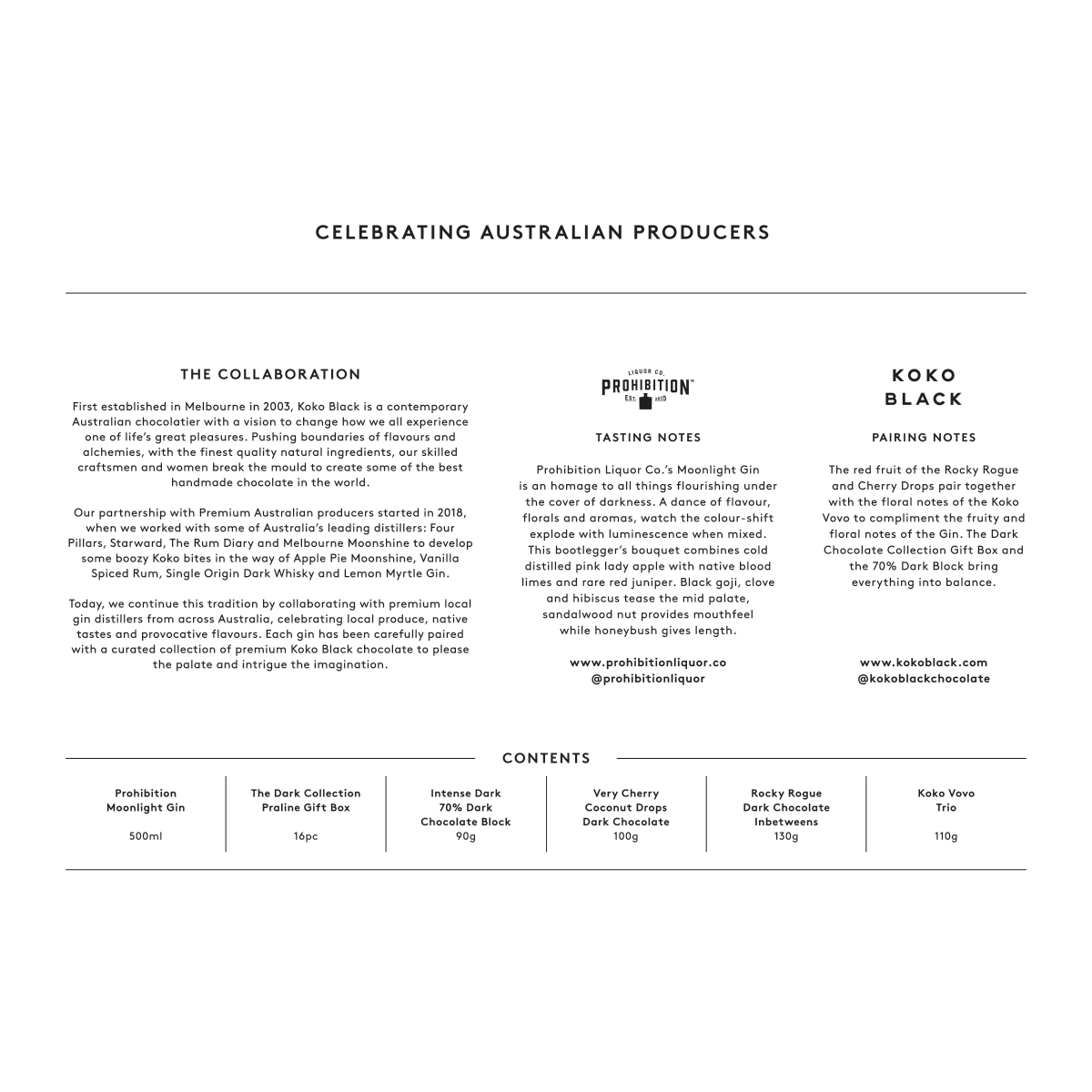 Prohibition x Koko Black Hamper Tasting Notes Card