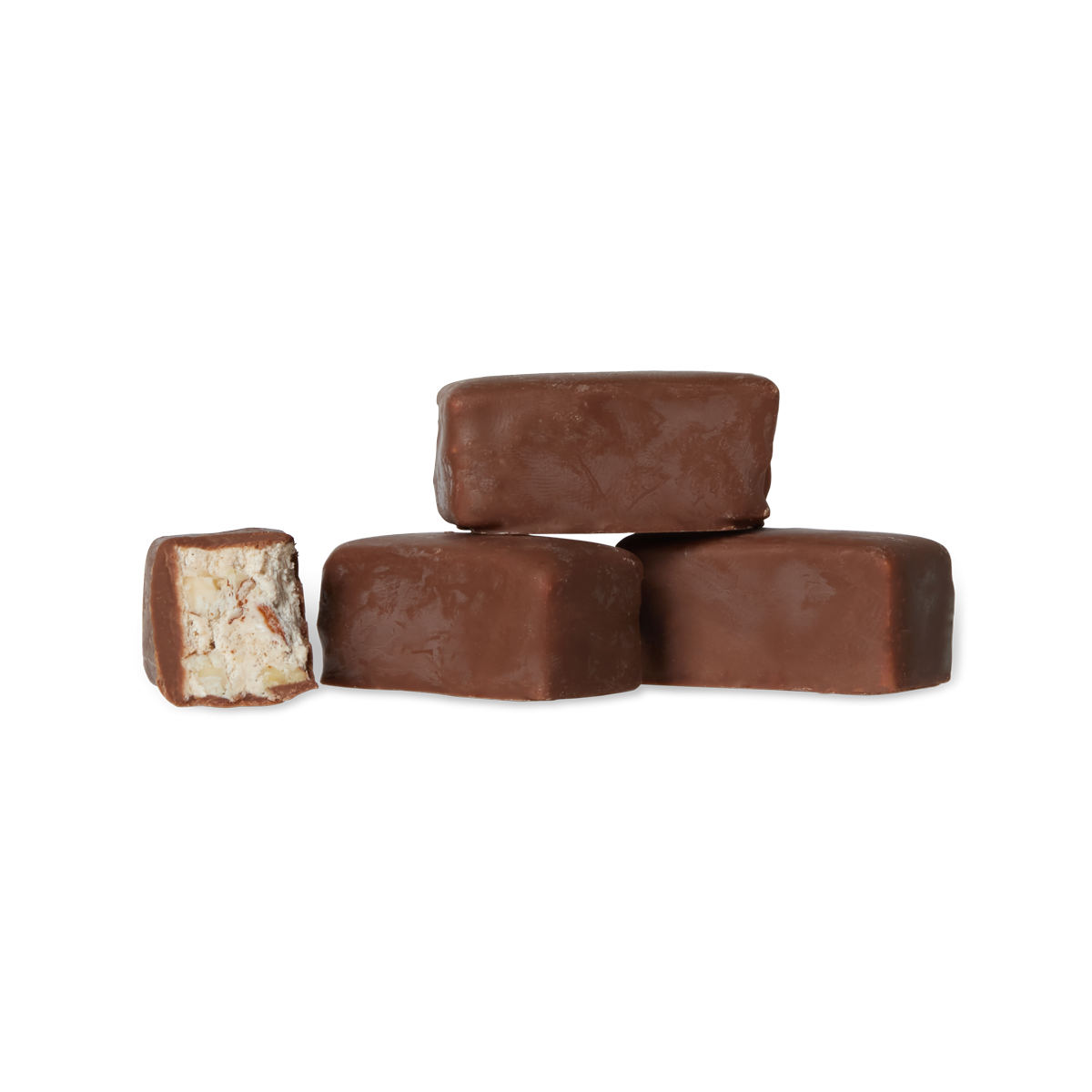 Chocolate covered nougat stacked together
