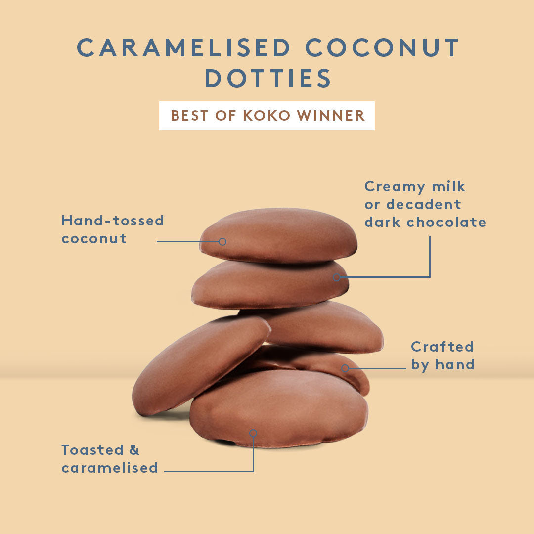 Caramelised Coconut Dotties | Milk Chocolate